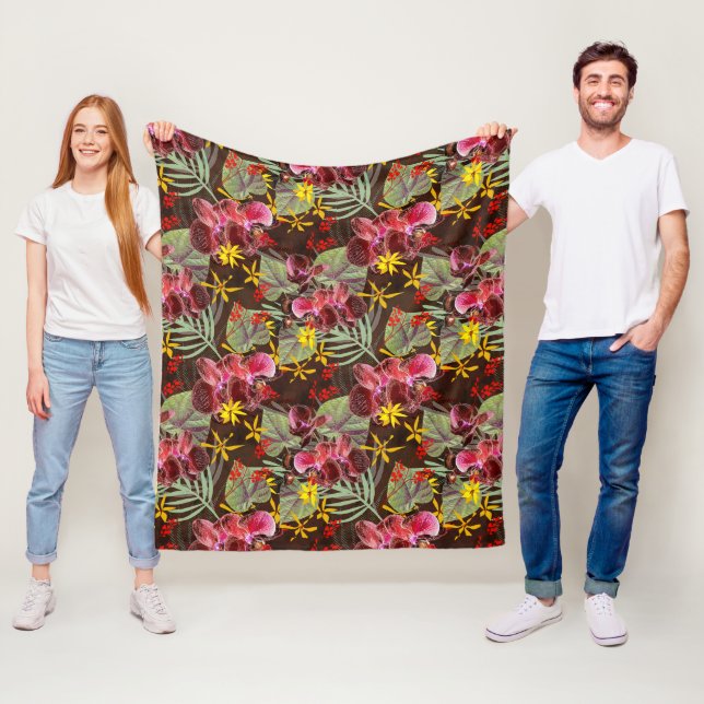 Röda orkidéer. fleecefilt (På plats)