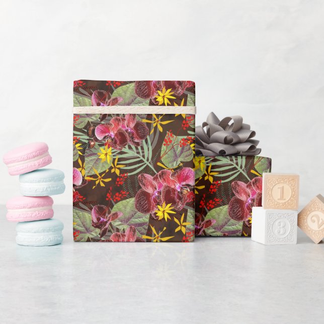 Röda orkidéer. presentpapper (Baby Shower)