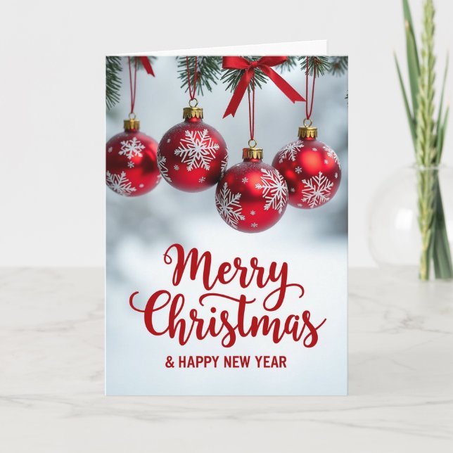 Röda Ornament Julkort med Grenar Kort (Framsida)