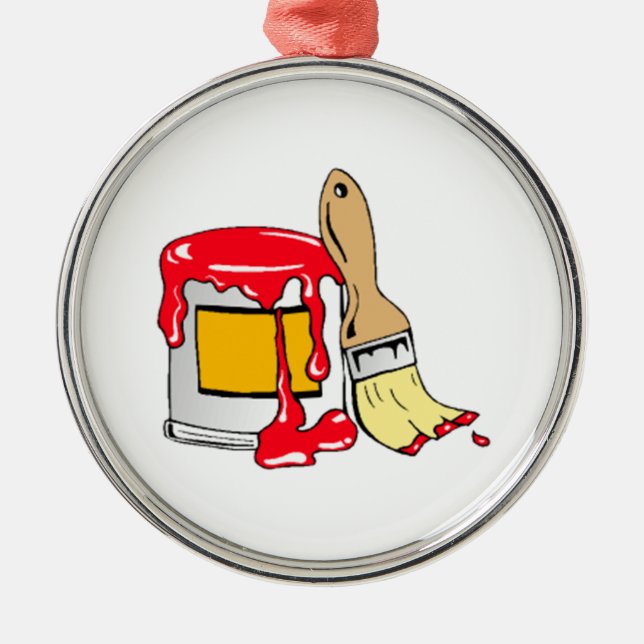 Röda Paint kan och att borsta Julgransprydnad Metall (Framsidan)