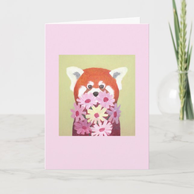 Röda Panda Flowers Greeting Card Helgkort (Framsida)