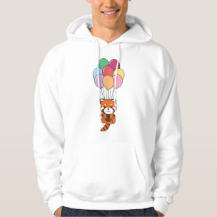 Röda panda flyger upp med färgstarka ballonger hoodie