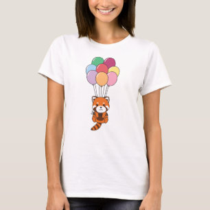 Röda panda flyger upp med färgstarka ballonger t shirt