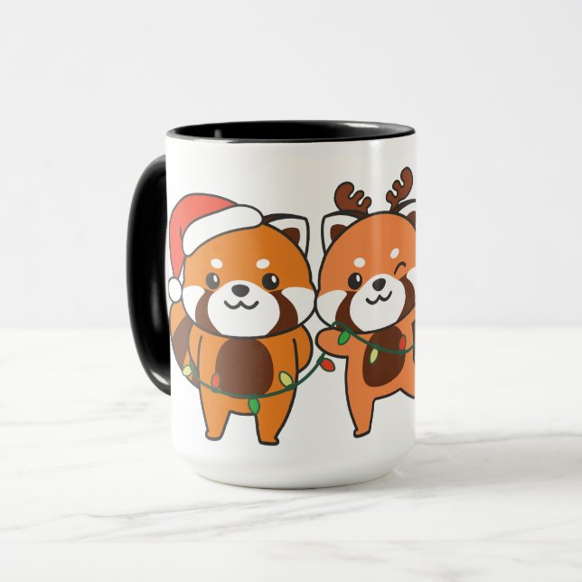 Röda panda-juldjur Cute Red Pandas Mugg (Framsida vänster)