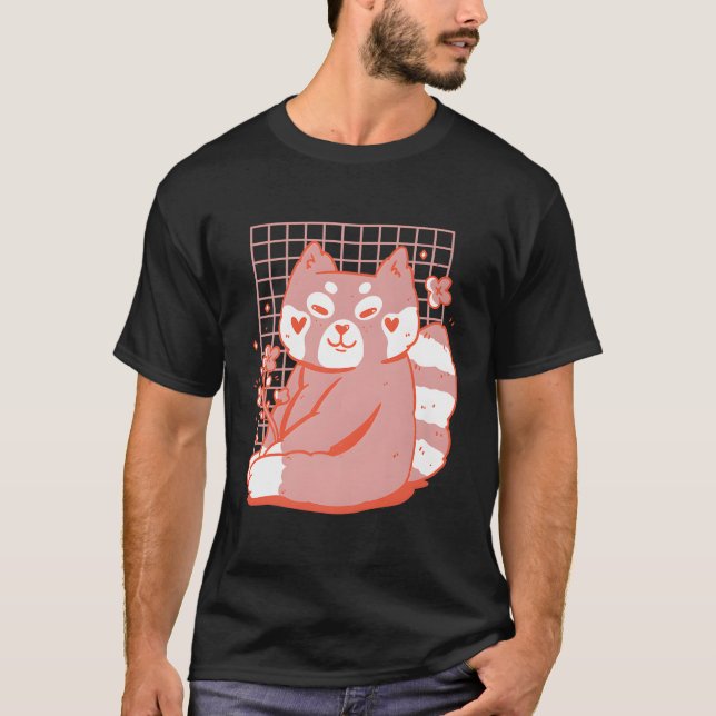 Röda panda med färgade blommor för barn t shirt (Framsida)
