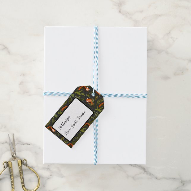 Röda pandor i Forest Black Presentetikett (With Twine)