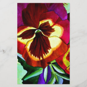 Röda paneler vattenfärgsblommor originalteckning brevpapper