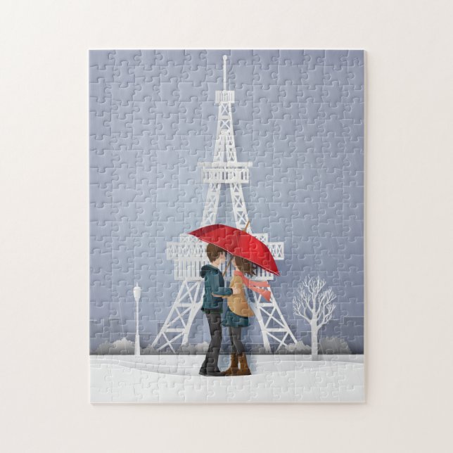 Röda paraplyer i Paris, par Valentineser Pussel (Vertikal)