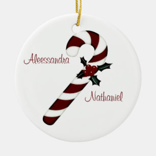 "Röda pars första jul" -/vitcandy cane Julgransprydnad Keramik