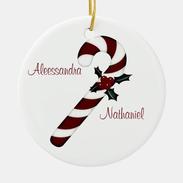 "Röda pars första jul" -/vitcandy cane Julgransprydnad Keramik (Framsidan)