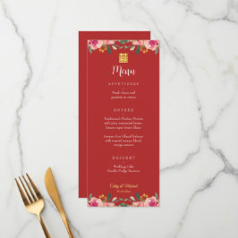 Röda peonets blommigt kinesiska bröllop dubbla lyc meny