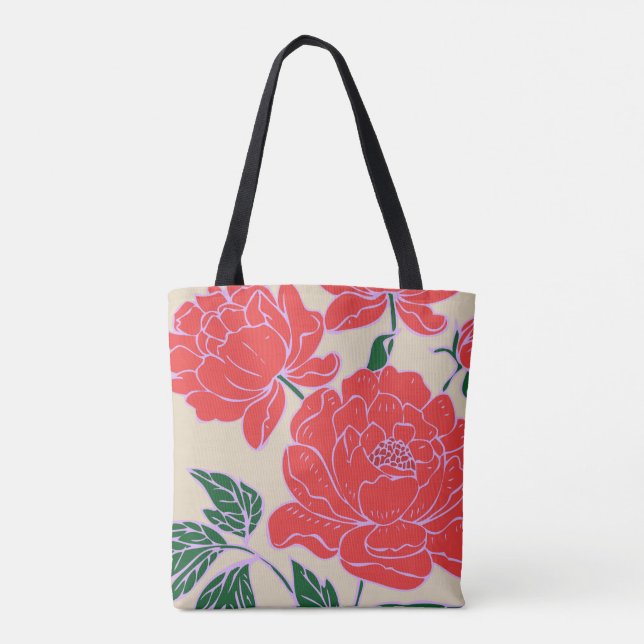 Röda Peonies #1 Tygkasse (Baksida)