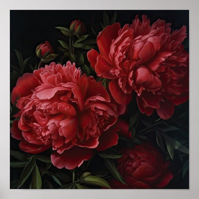 Röda peonies Flower Art Print Poster (Framsidan)