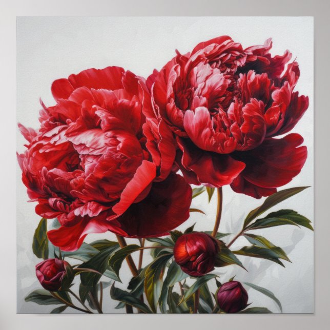 Röda peonies Flower Art Print Poster (Framsidan)