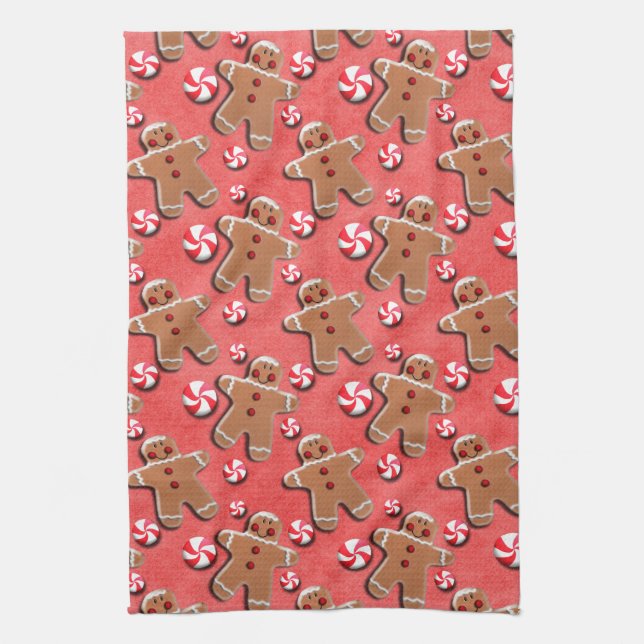 Röda pepparkakakakagodisar kökshandduk (Vertikal)