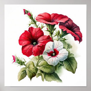 Röda Petunior Blommig Konsttryck Poster