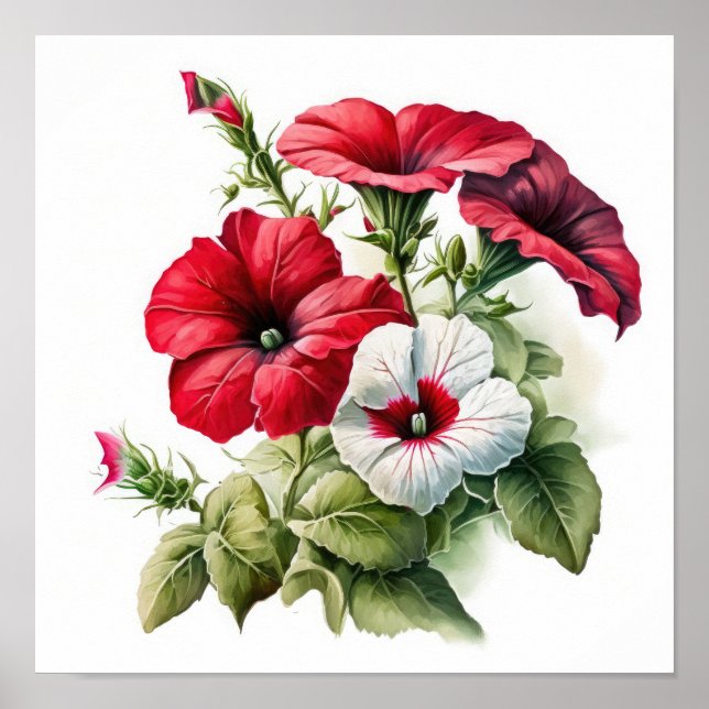 Röda Petunior Blommig Konsttryck Poster (Framsidan)