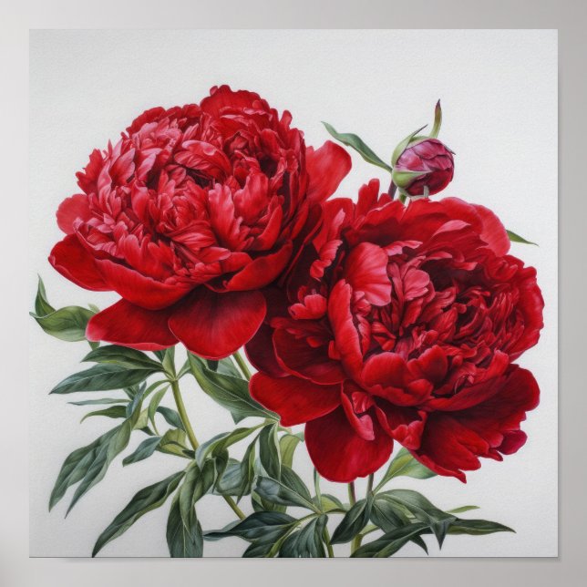 Röda pioner Blomma Konsttryck Poster (Framsidan)