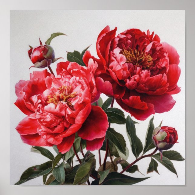 Röda pioner Blomma Konsttryck Poster (Framsidan)