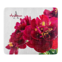 Röda pioner Glas skärbräda