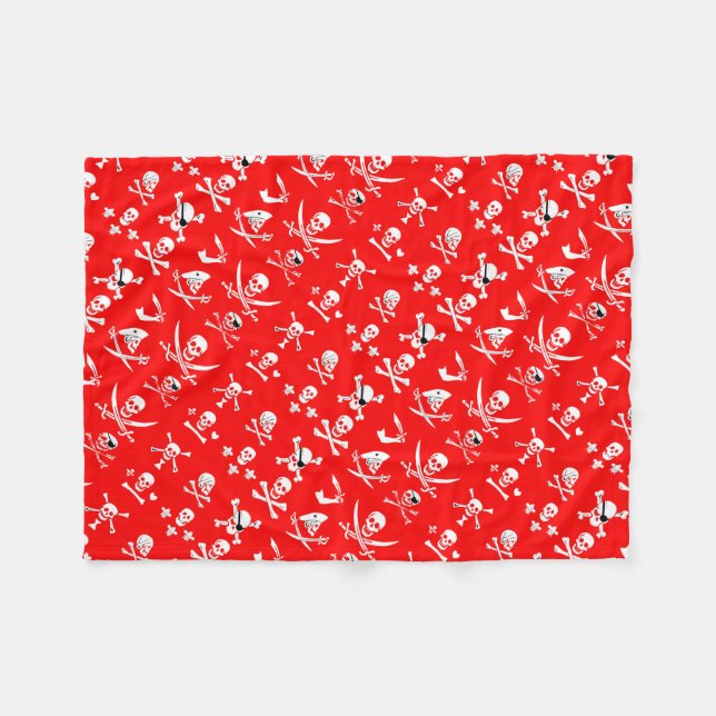 RÖDA PIRAT BANNERS SKULL,KROSSEDDA BONER,SWORDER FLEECEFILT (Framsidan (Horisontell))