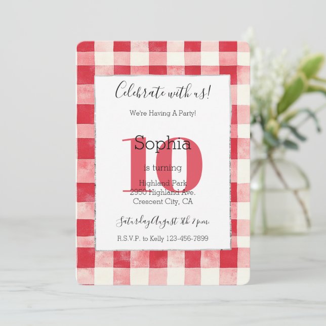 Röda Plaid-ränder 10-årsdag Inbjudningar (Stående Fram)