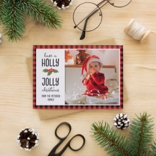Röda Play har ett Holly Jolly-julfoto Julkort