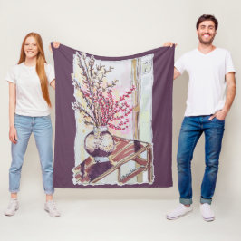 Röda plommonblommor fleecefilt
