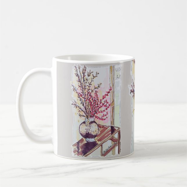 Röda plommonblommor kaffemugg (Vänster)