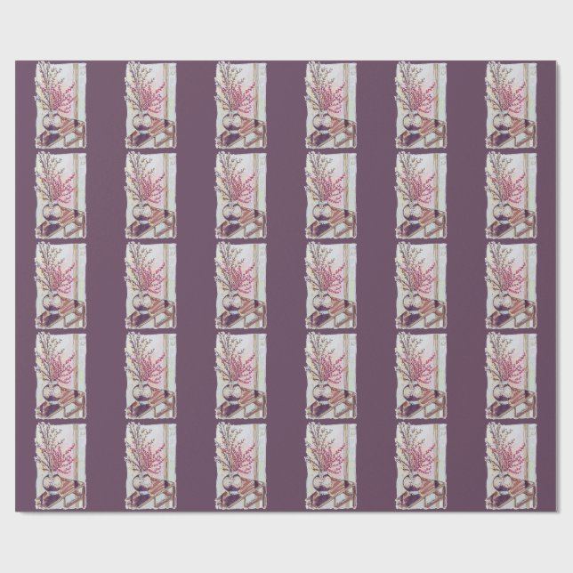 Röda plommonblommor presentpapper (Platt)