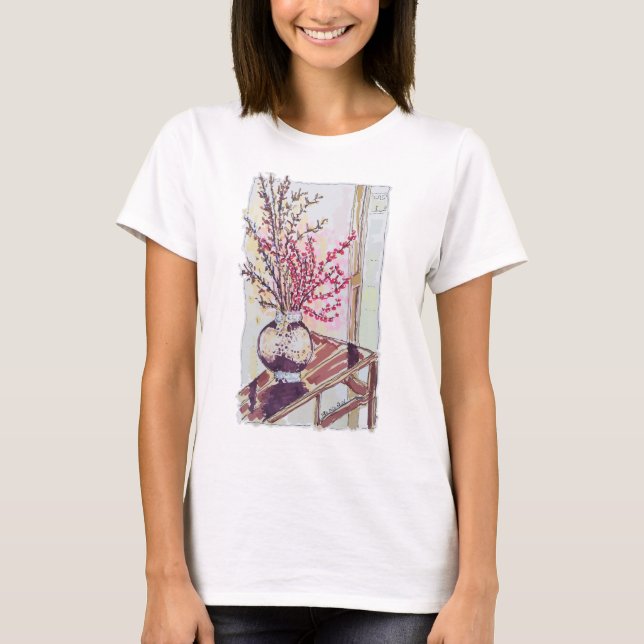 Röda plommonblommor t shirt (Framsida)