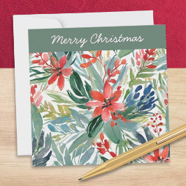 Röda Poinsettia Blommor Blad Chic Blomsterprakt Julkort