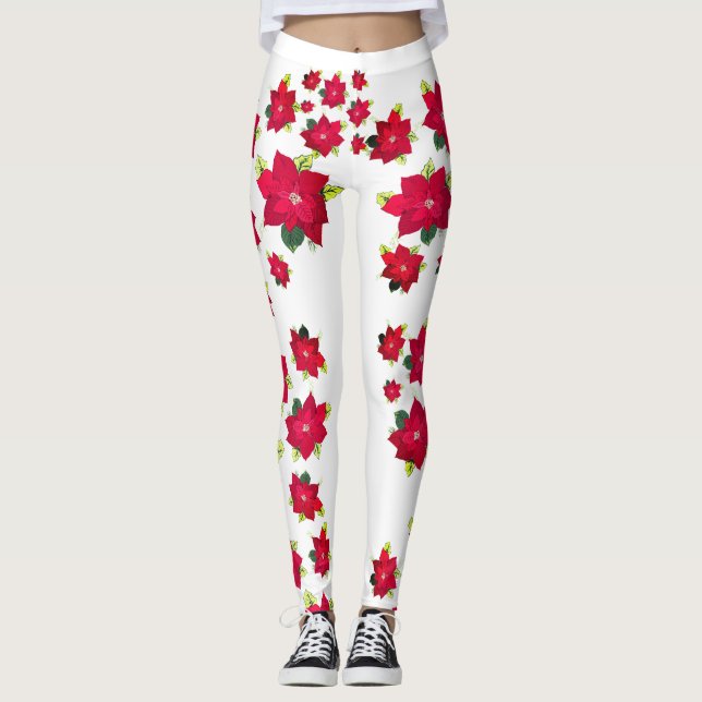 Röda Poinsettia-blommor Leggings (Framsida)