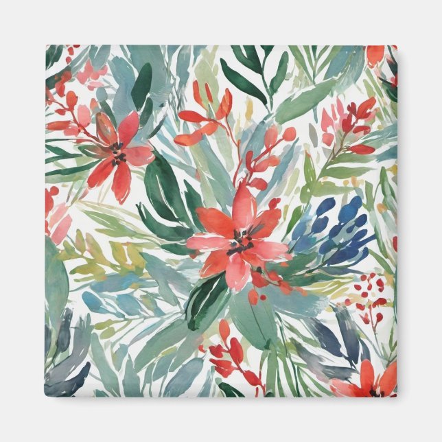 Röda Poinsettia Blommor Löv Botanisk Jul Magnet (Framsidan)