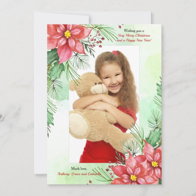 Röda Poinsettia Fotolista Julkort (Framsida)
