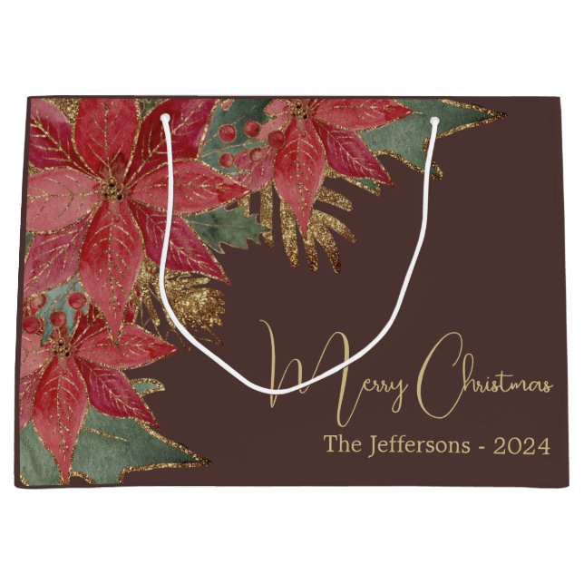 Röda Poinsettia God jul i Modern Guld Elegant (Framsidan)