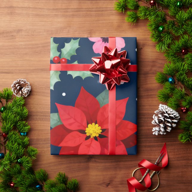 Röda Poinsettia Högtider Presentpapper (Julgåva)