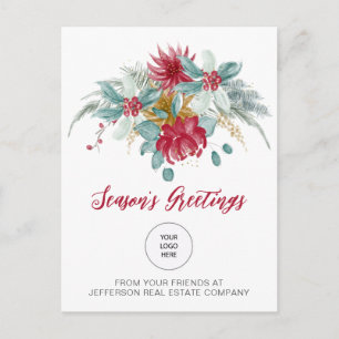 Röda Poinsettia Holly Företag Logotyp Affärer Helg Vykort