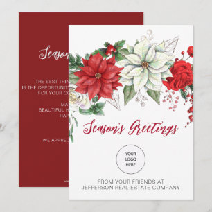 Röda Poinsettia Holly Företagets logotyp Företag Julkort