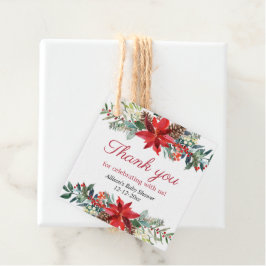 Röda Poinsettia Jul Babyshower Förmånsetiketter Gåvor Etiketter