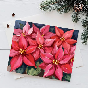 Röda Poinsettia Julblommor Akvarell Helg Vykort