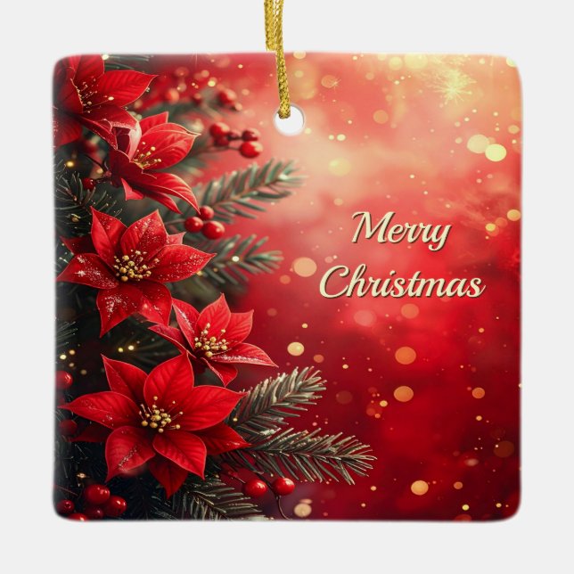 Röda Poinsettia och Bär Dekoration (Framsida)