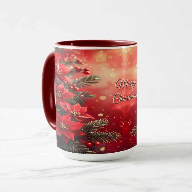 Röda Poinsettia och Bär Julmugg Mugg (Framsida vänster)