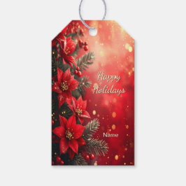 Röda Poinsettia och Bär Julpresentkort Presentetikett