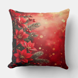 Röda Poinsettia och Bär Kudde