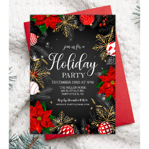 Röda Poinsettia Snöflinga Ornament Jul Inbjudningar