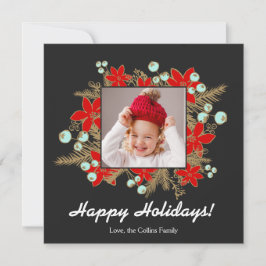Röda poinsettias-fotokort för Festive och Elegant Julkort