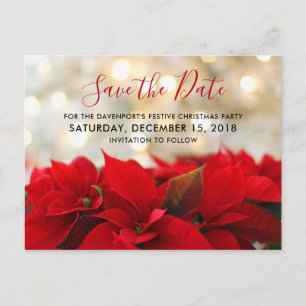 Röda poinsettias jul Spara datumet Vykort