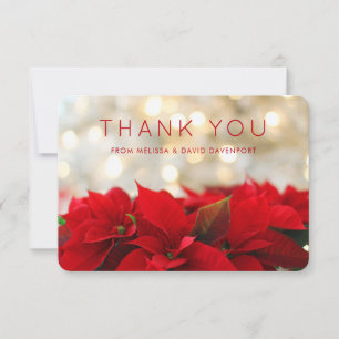 Röda poinsettias med Golden Bokeh Jultack Tack Kort