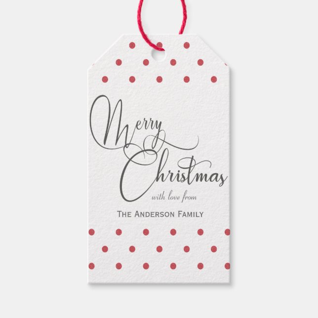 Röda polka dots märkre presentetikett (Framsidan)